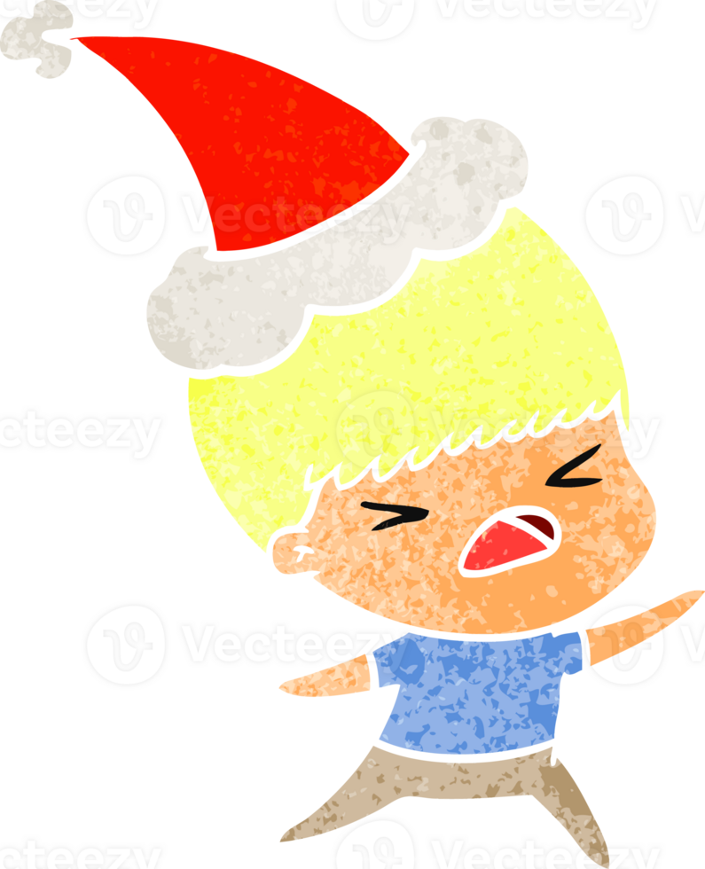 hand drawn retro cartoon of a stressed man wearing santa hat png