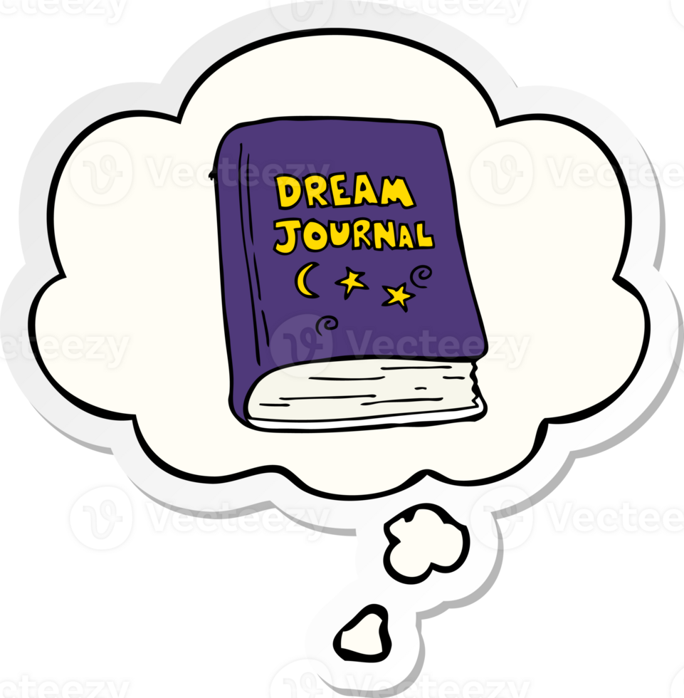 cartoon dream journal with thought bubble as a printed sticker png