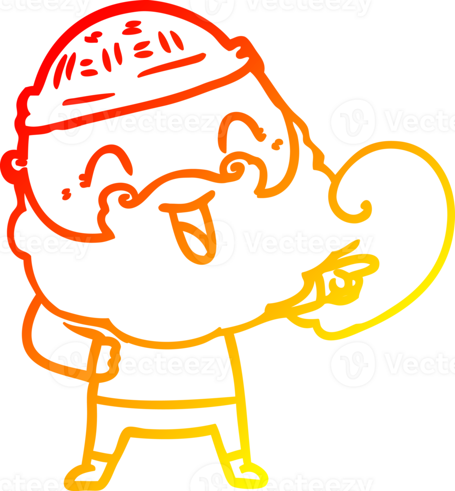 warm gradient line drawing of a happy man with beard and winter hat png