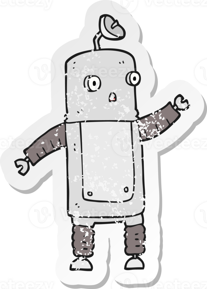 retro distressed sticker of a cartoon robot png