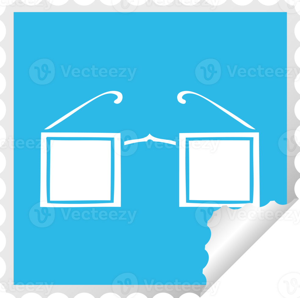 square peeling sticker cartoon of a square glasses png