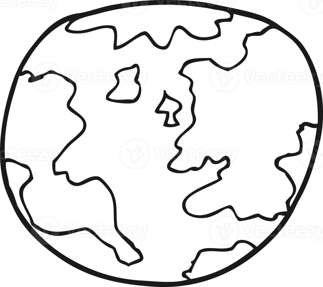 hand drawn black and white cartoon planet earth png