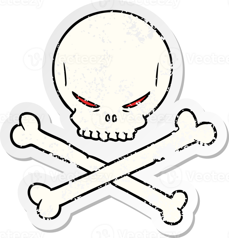 distressed sticker of a cartoon skull and crossbones png