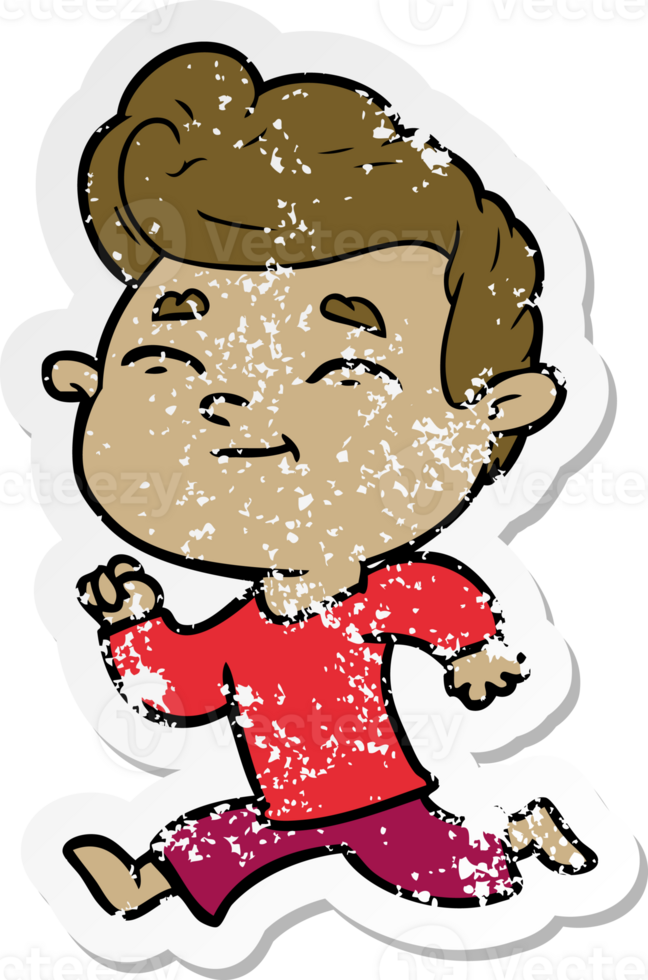 distressed sticker of a running cartoon man png