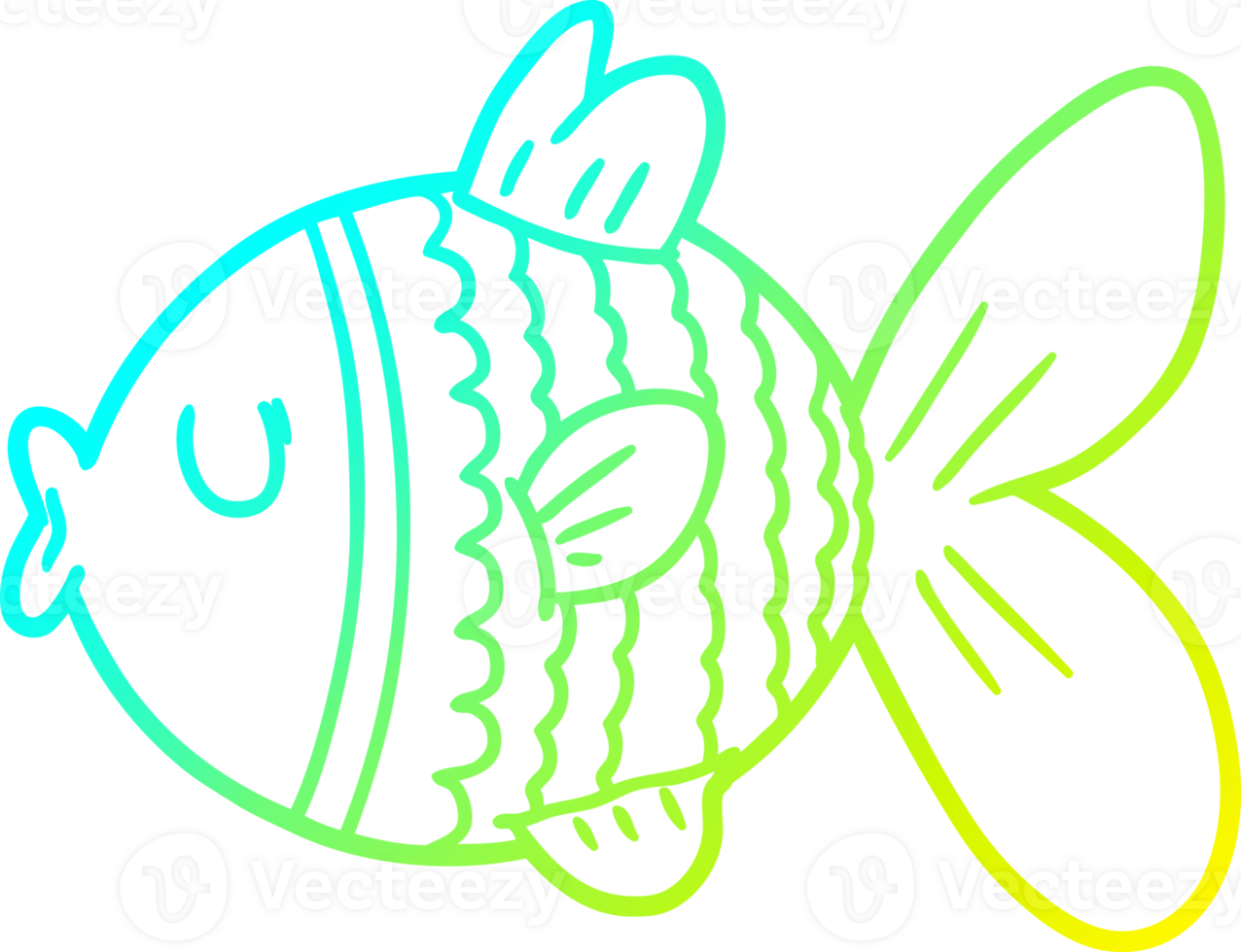 cold gradient line drawing of a cartoon fish png