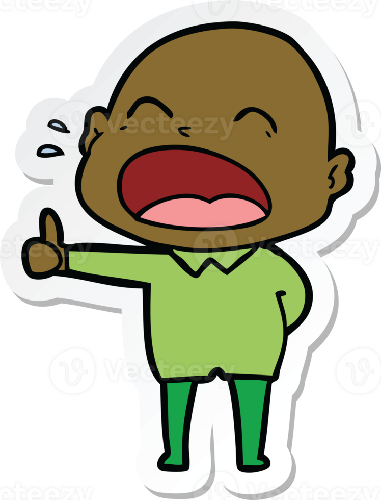 sticker of a cartoon shouting bald man png