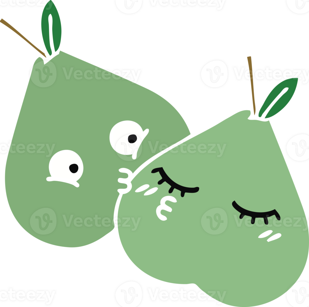 flat color retro cartoon of a green pear png