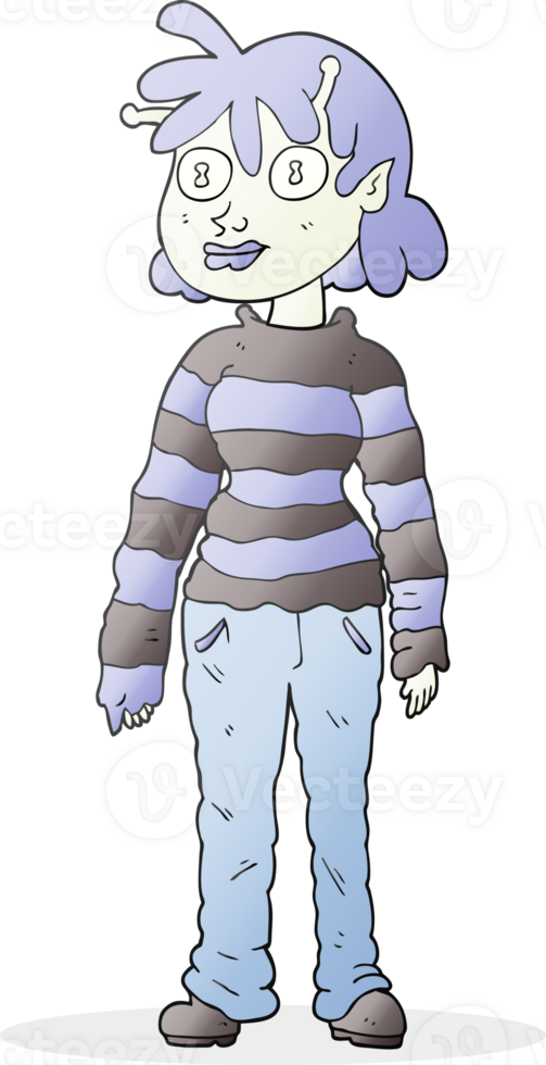hand drawn cartoon casual alien girl png