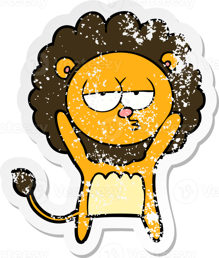 distressed sticker of a cartoon bored lion png