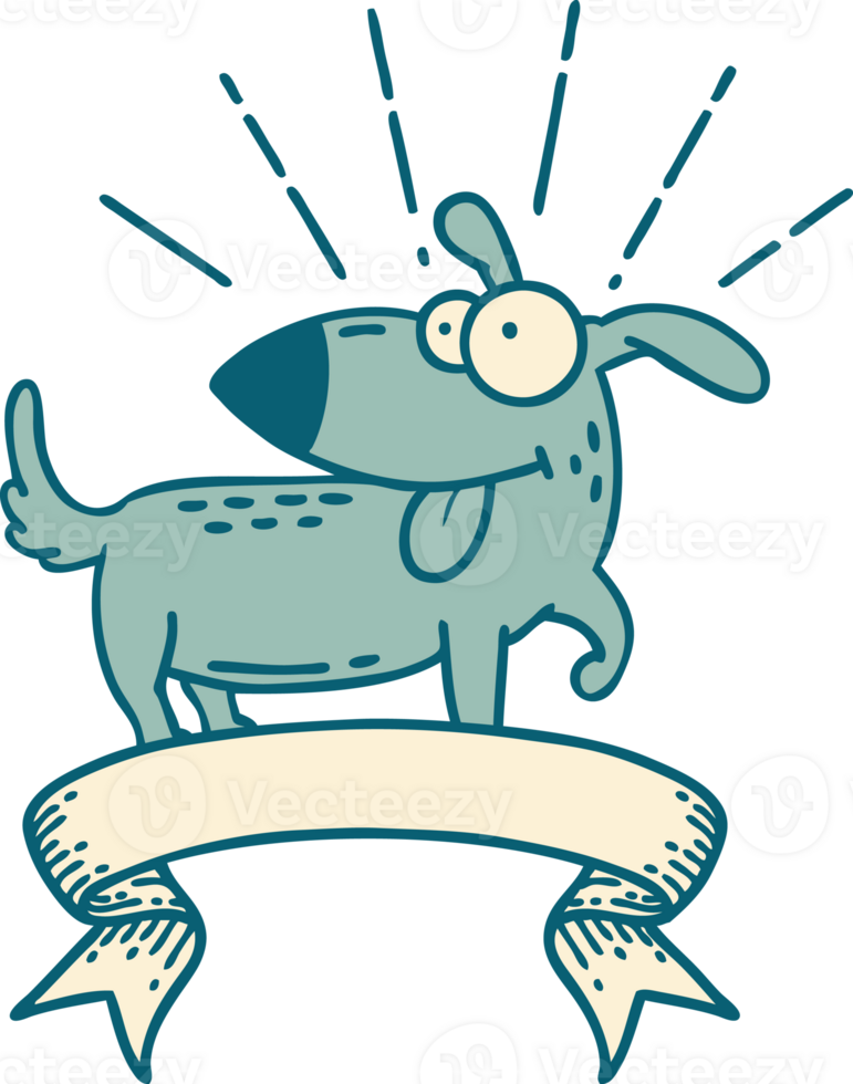 scroll banner with tattoo style happy dog png