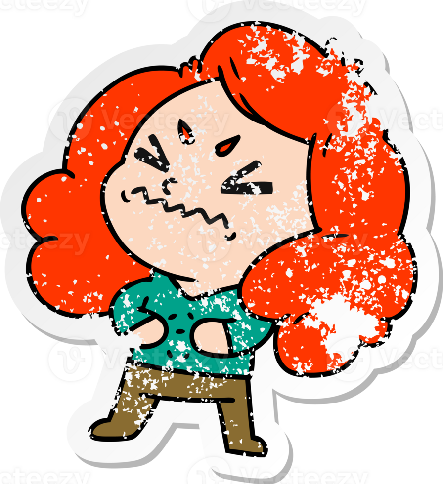 hand drawn distressed sticker cartoon of cute kawaii girl png