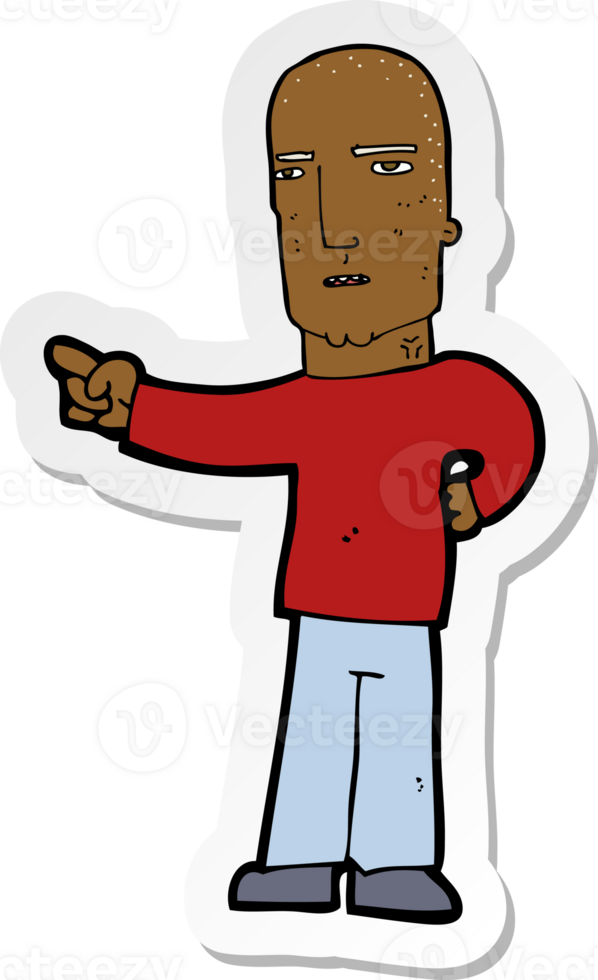 sticker of a cartoon tough guy pointing png