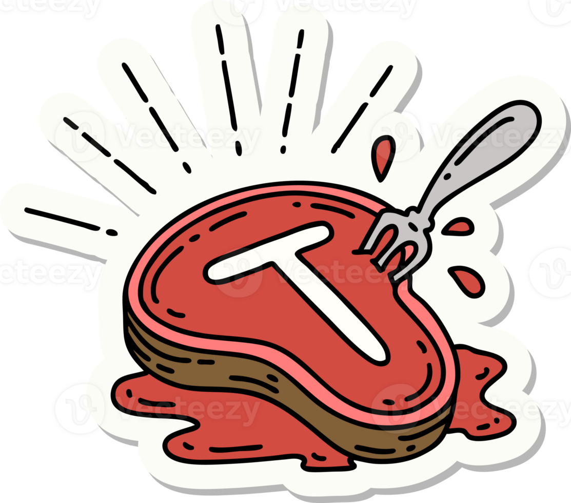 sticker of a tattoo style steak and fork png