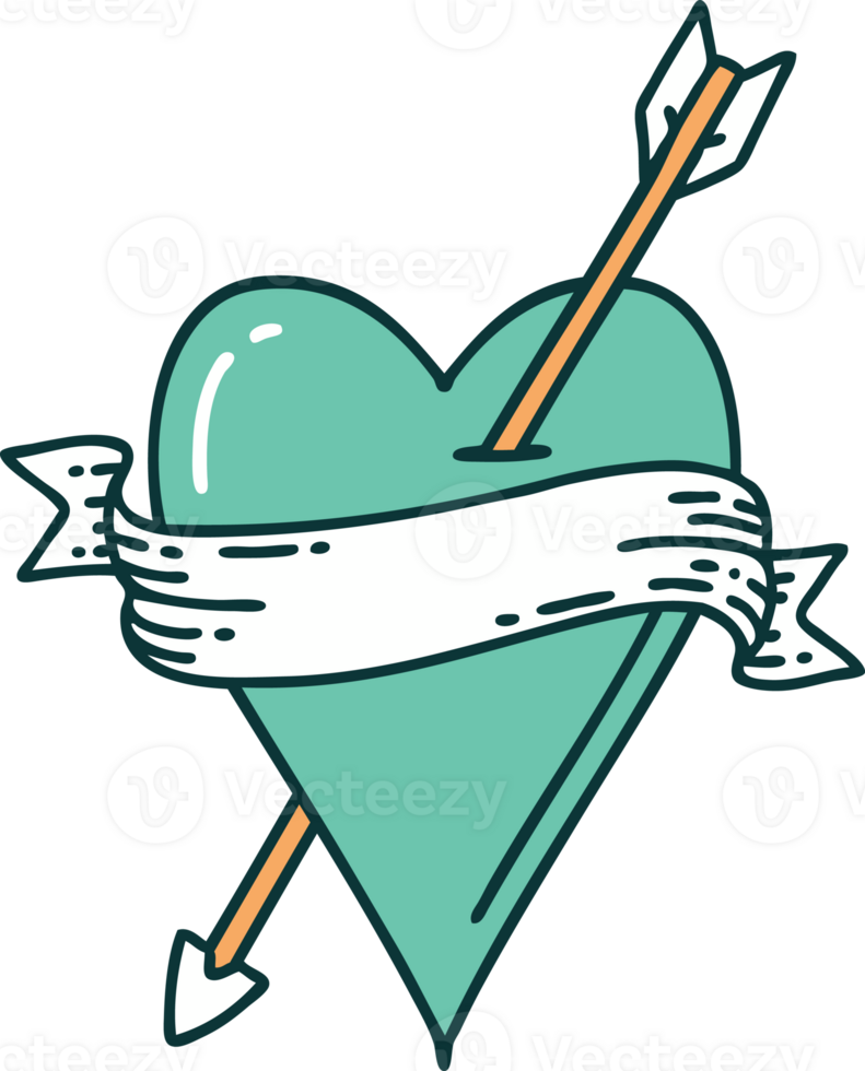 iconic tattoo style image of an arrow heart and banner png