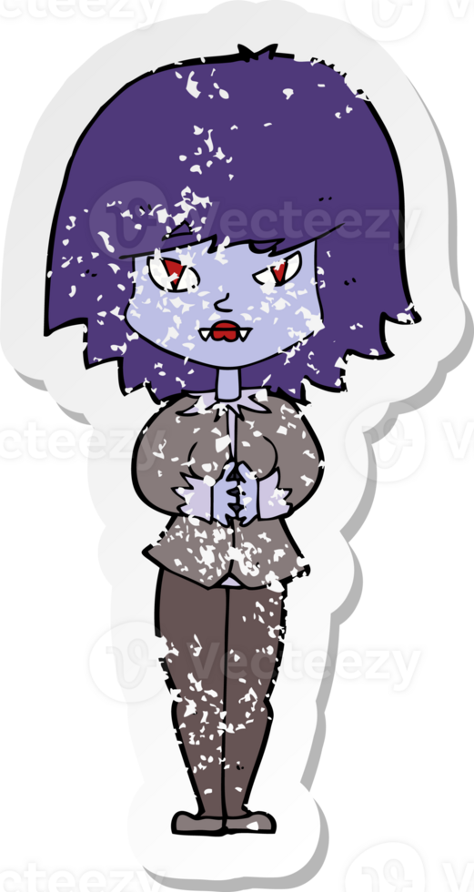 retro distressed sticker of a cartoon vampire woman png