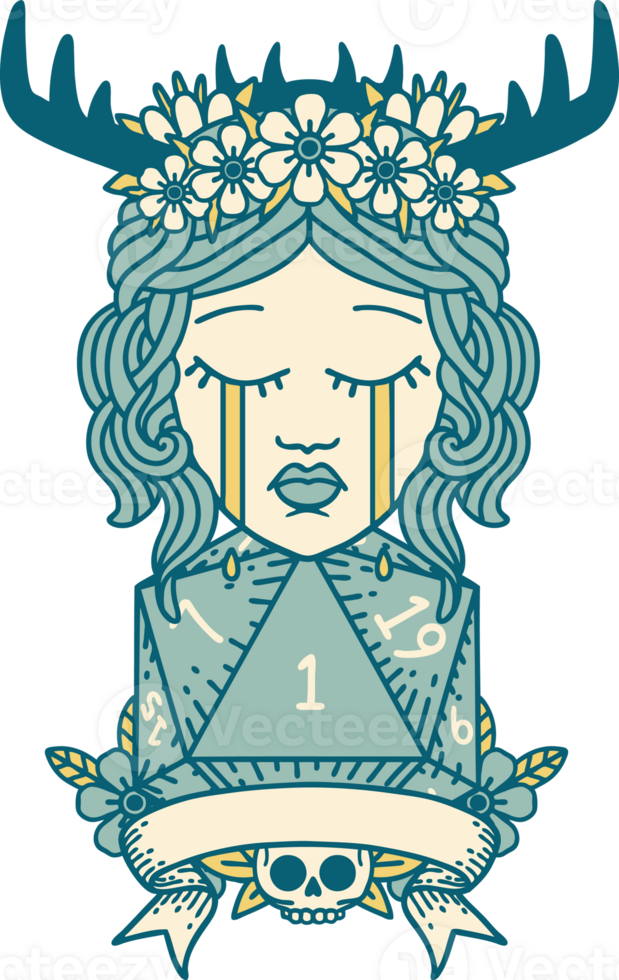 Retro Tattoo Style crying human druid with natural one roll png