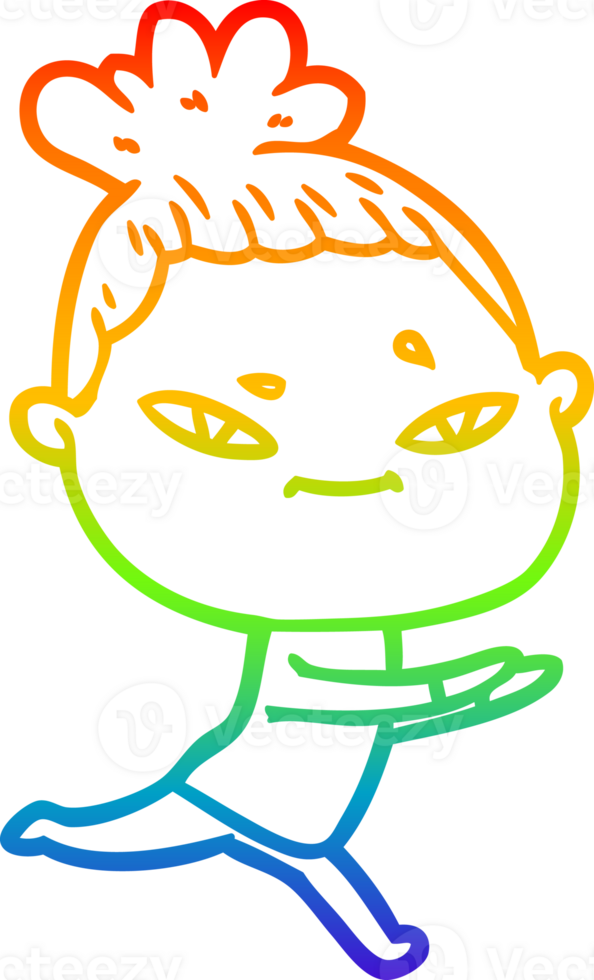 rainbow gradient line drawing of a cartoon woman png