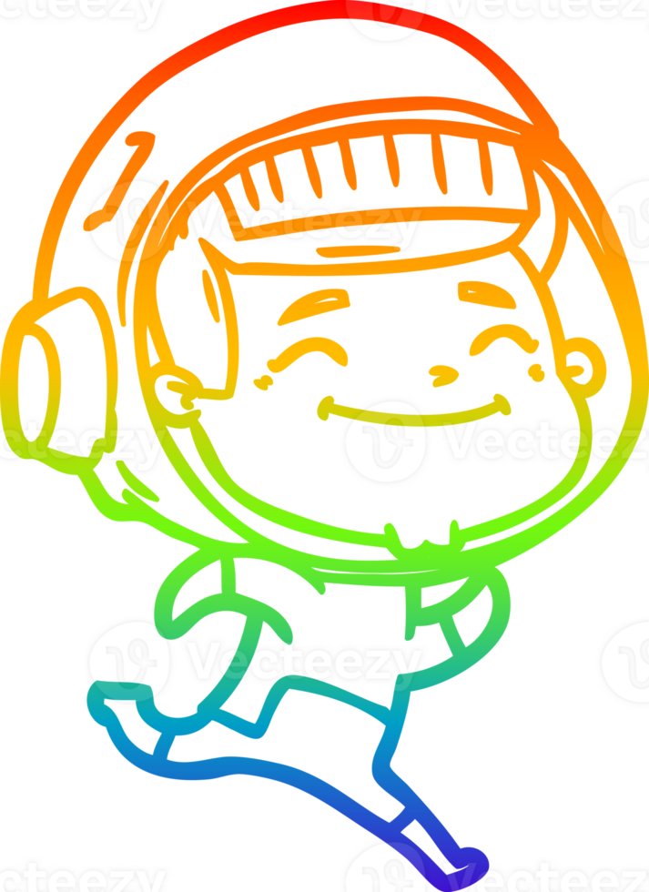 rainbow gradient line drawing of a happy cartoon astronaut png