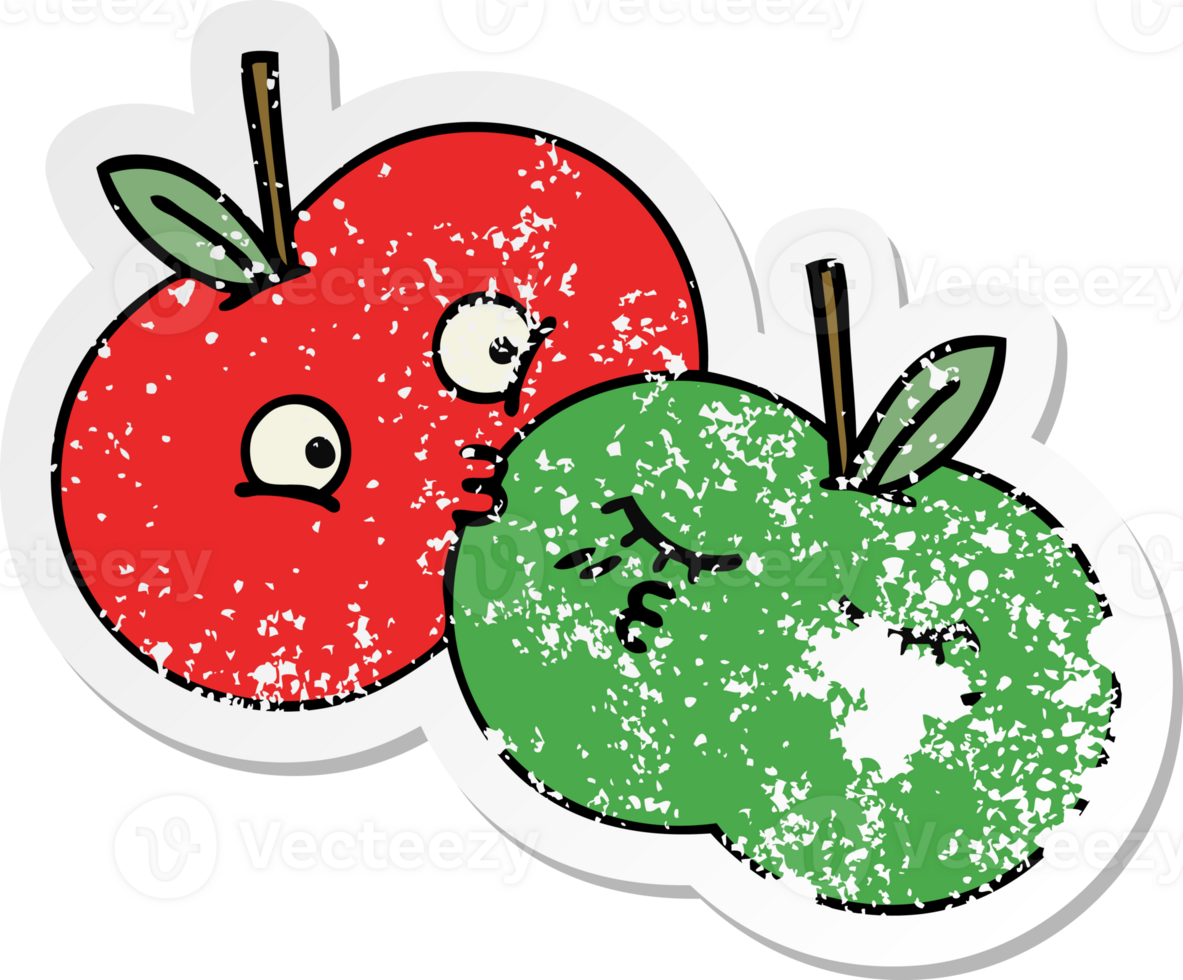 distressed sticker of a cute cartoon apples png