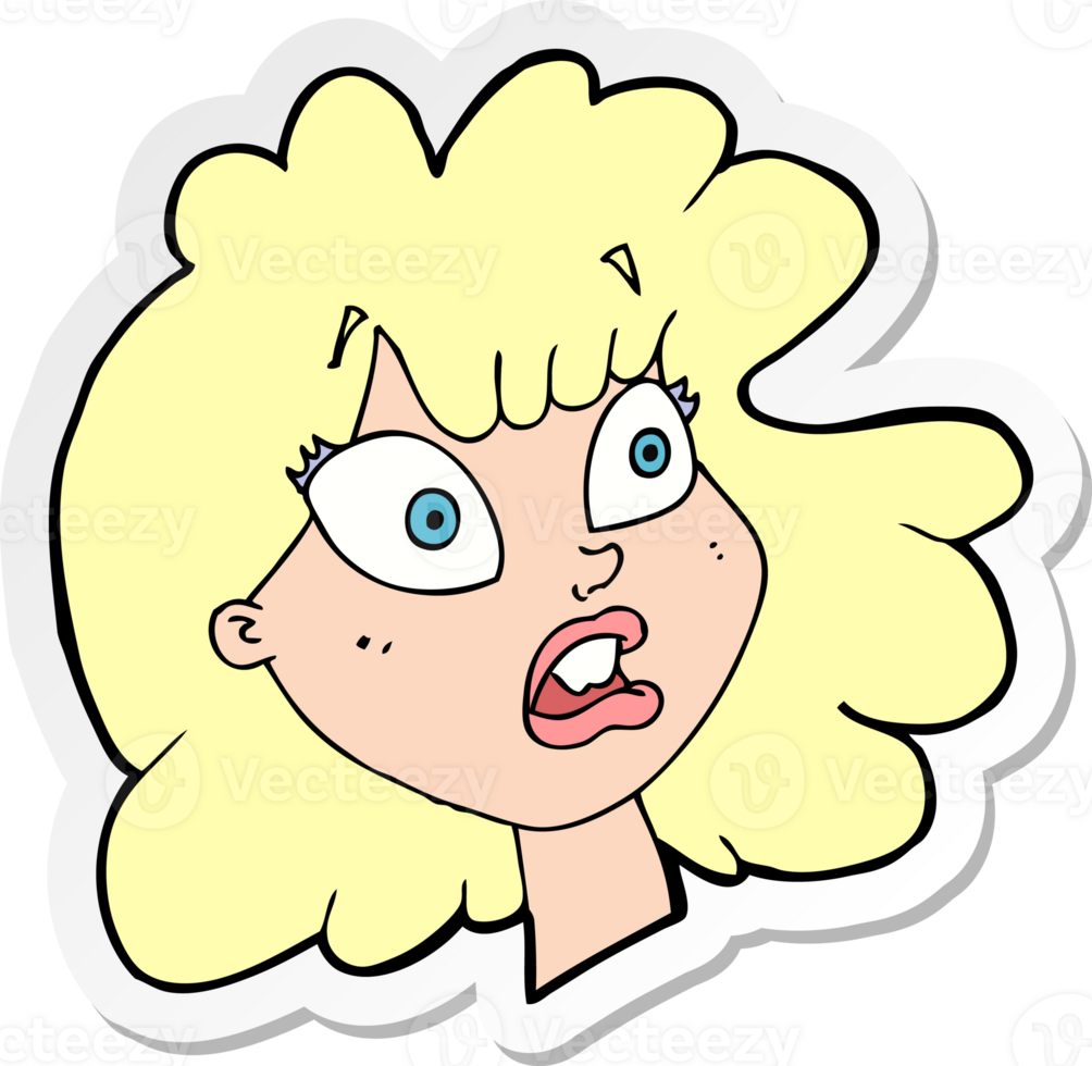 sticker of a cartoon shocked female face png
