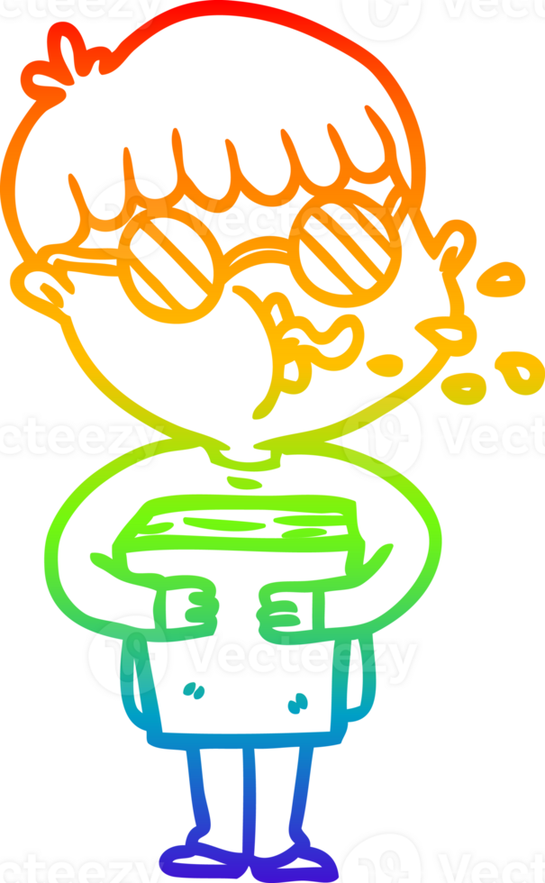 rainbow gradient line drawing of a cartoon boy wearing spectacles png