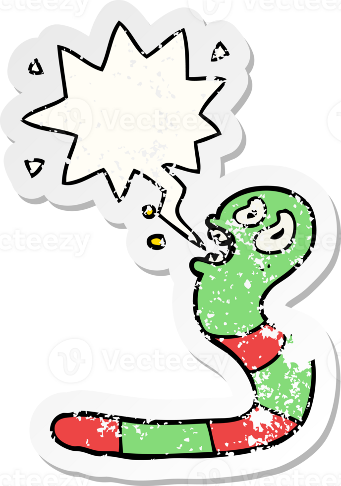 cartoon frightened worm with speech bubble distressed distressed old sticker png