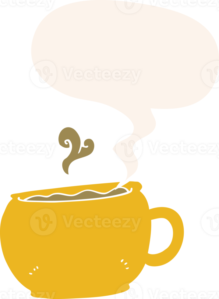 cartoon coffee cup with speech bubble in retro style png
