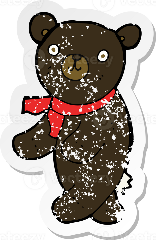 retro distressed sticker of a cute cartoon black teddy bear png