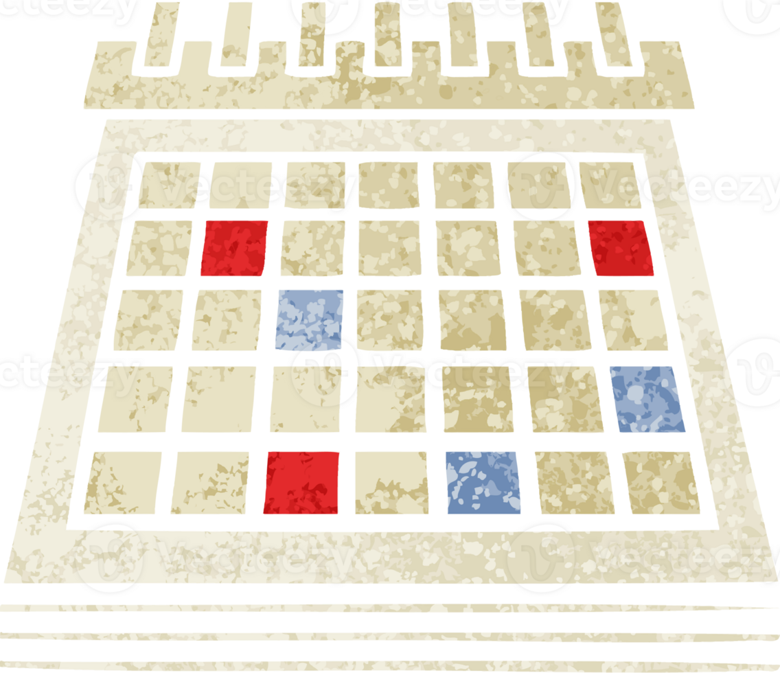 retro illustration style cartoon of a work calendar png