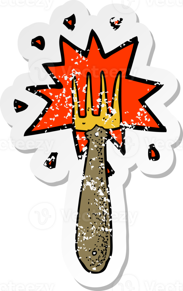 retro distressed sticker of a cartoon fork png