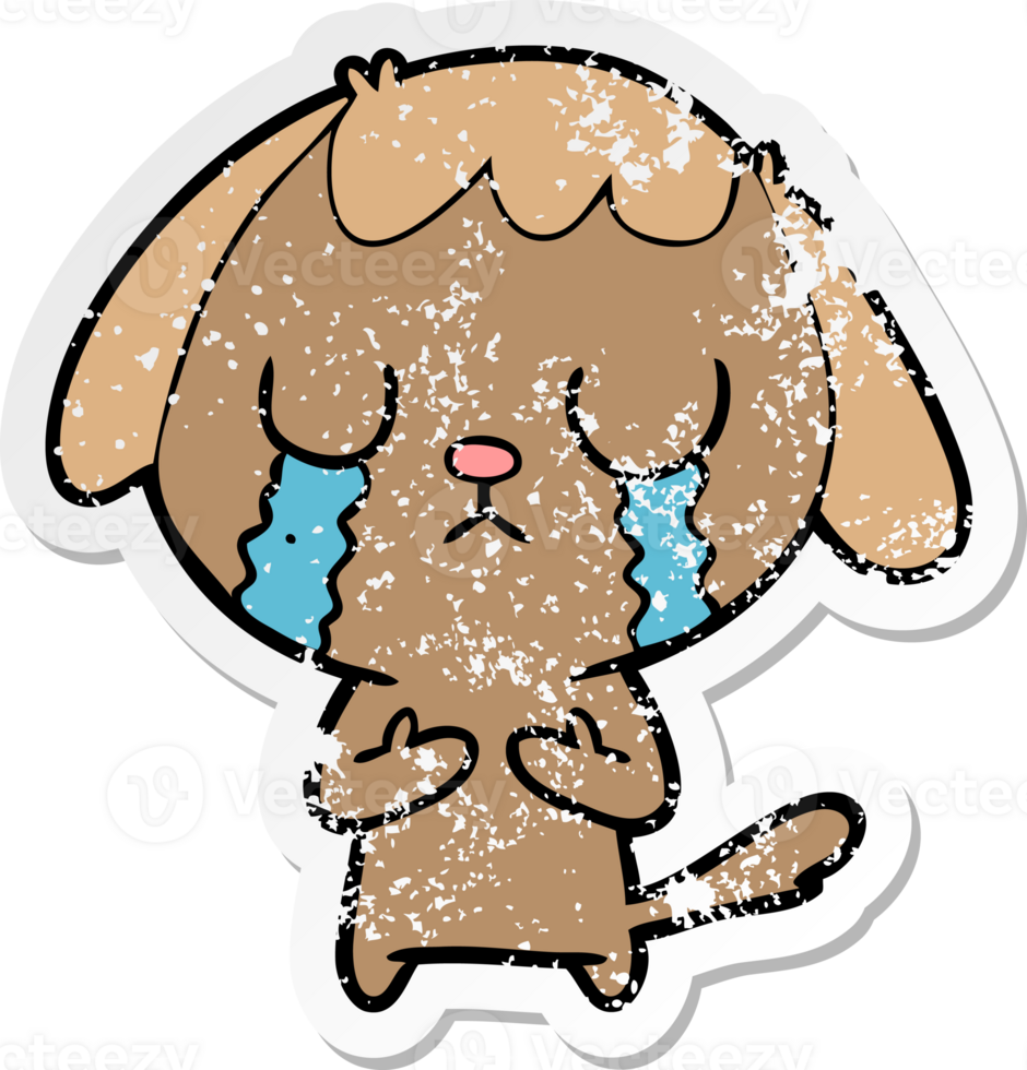 distressed sticker of a cute cartoon dog crying png