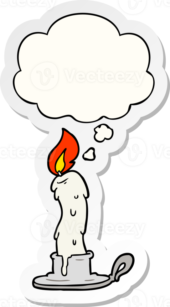 cartoon candle with thought bubble as a printed sticker png