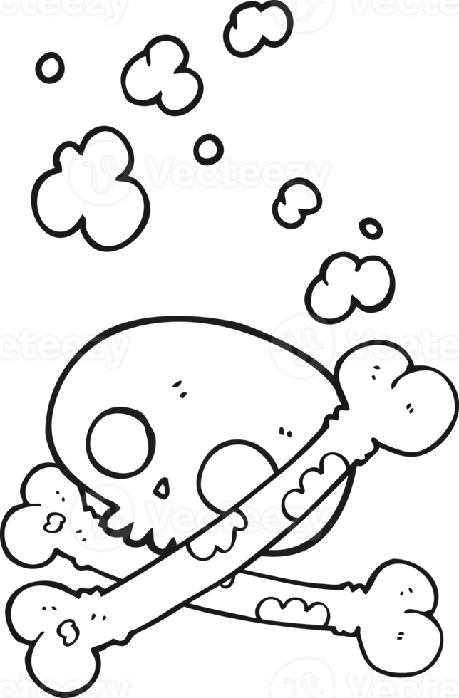 hand drawn black and white cartoon old pile of bones png