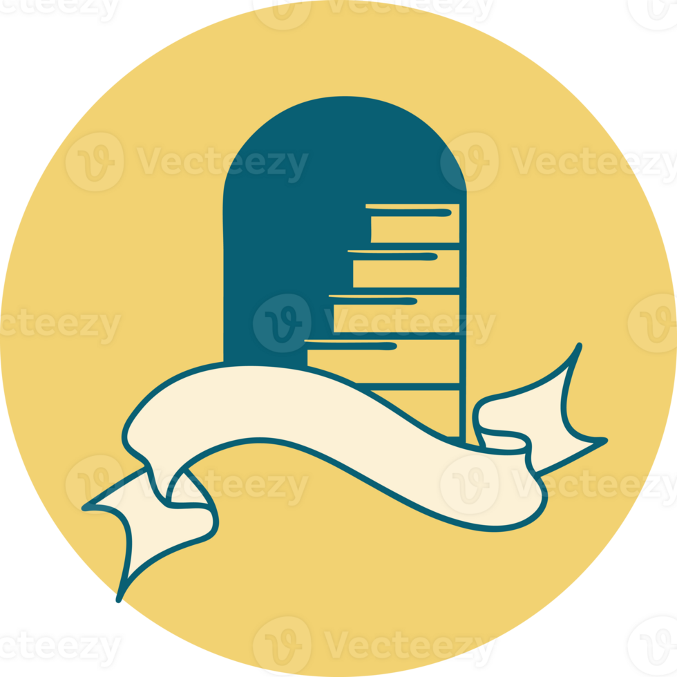 tattoo style icon with banner of a doorway to steps png