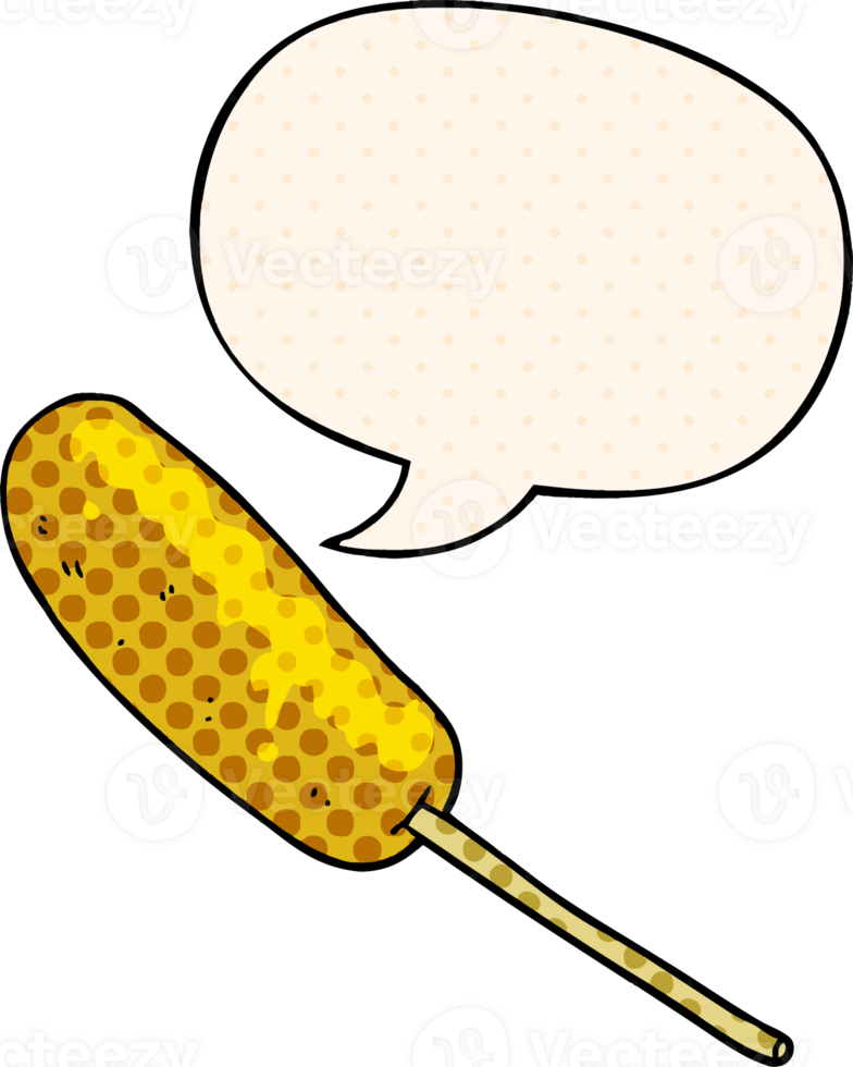cartoon hotdog on a stick with speech bubble in comic book style png