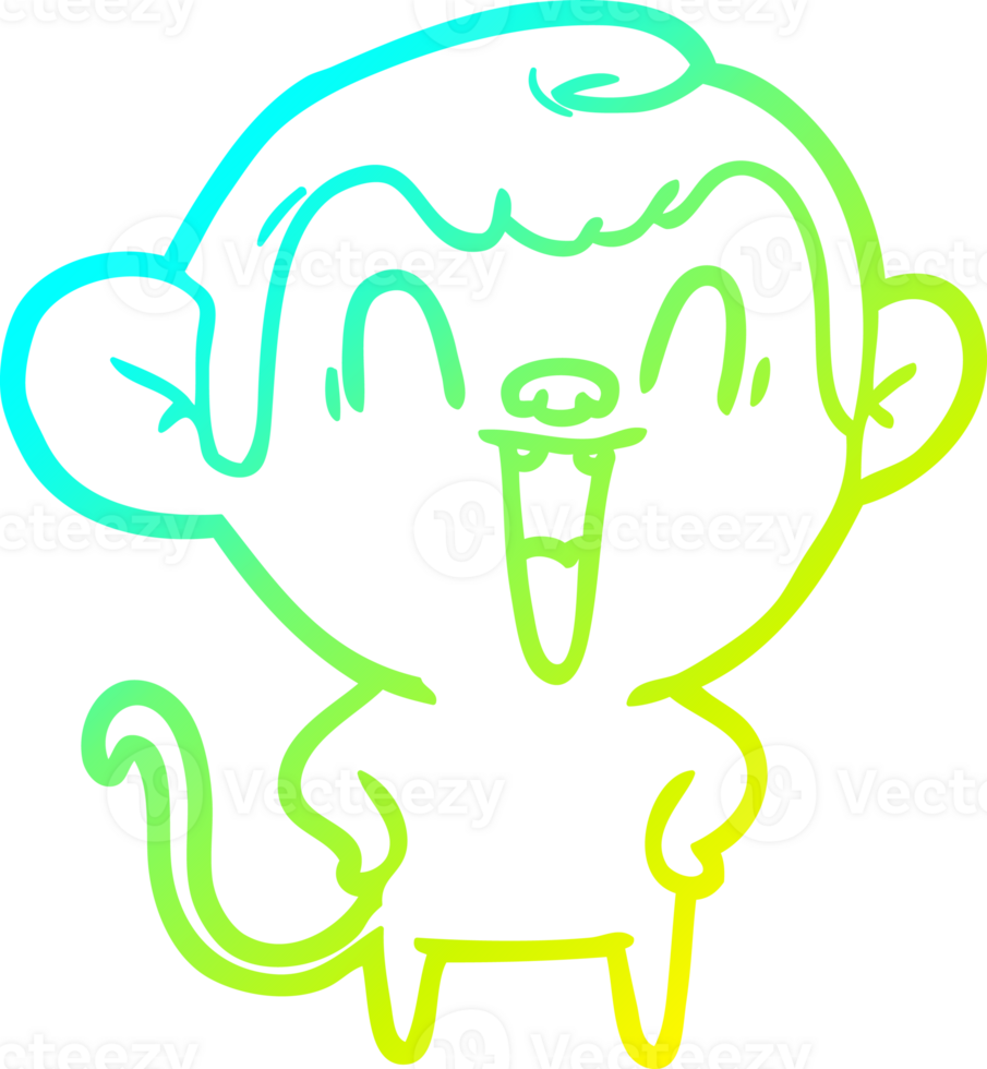 cold gradient line drawing of a cartoon laughing monkey png