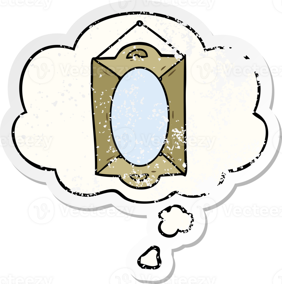 cartoon mirror with thought bubble as a distressed worn sticker png