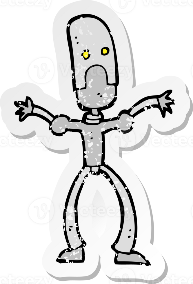 retro distressed sticker of a cartoon funny robot png