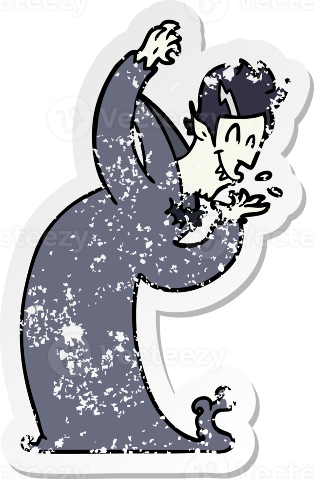 distressed sticker of a cartoon vampire png