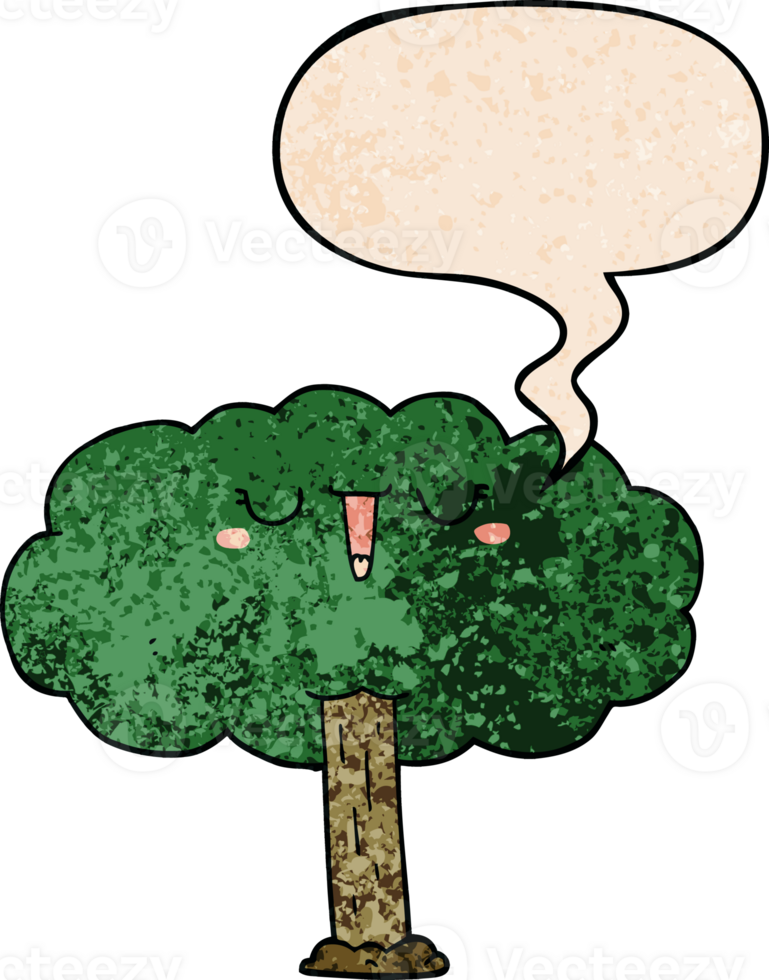 cartoon tree with speech bubble in retro texture style png