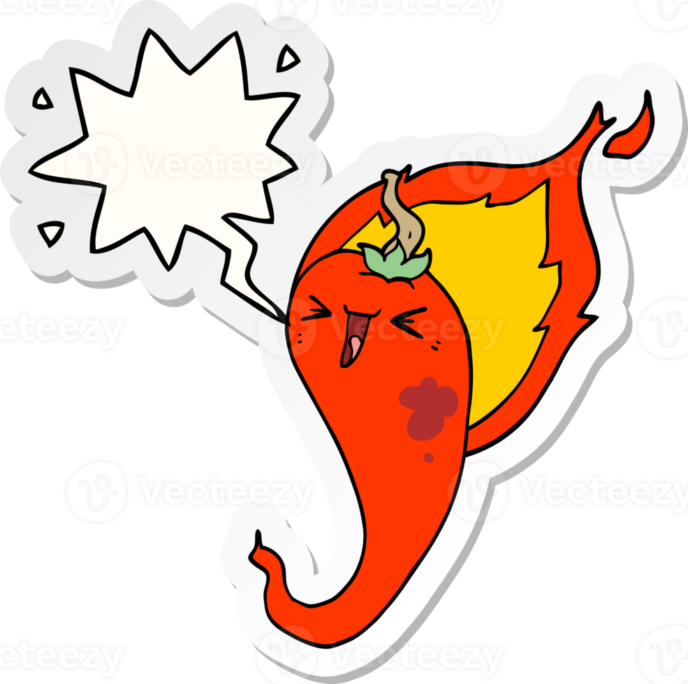 cartoon flaming hot chili pepper with speech bubble sticker png