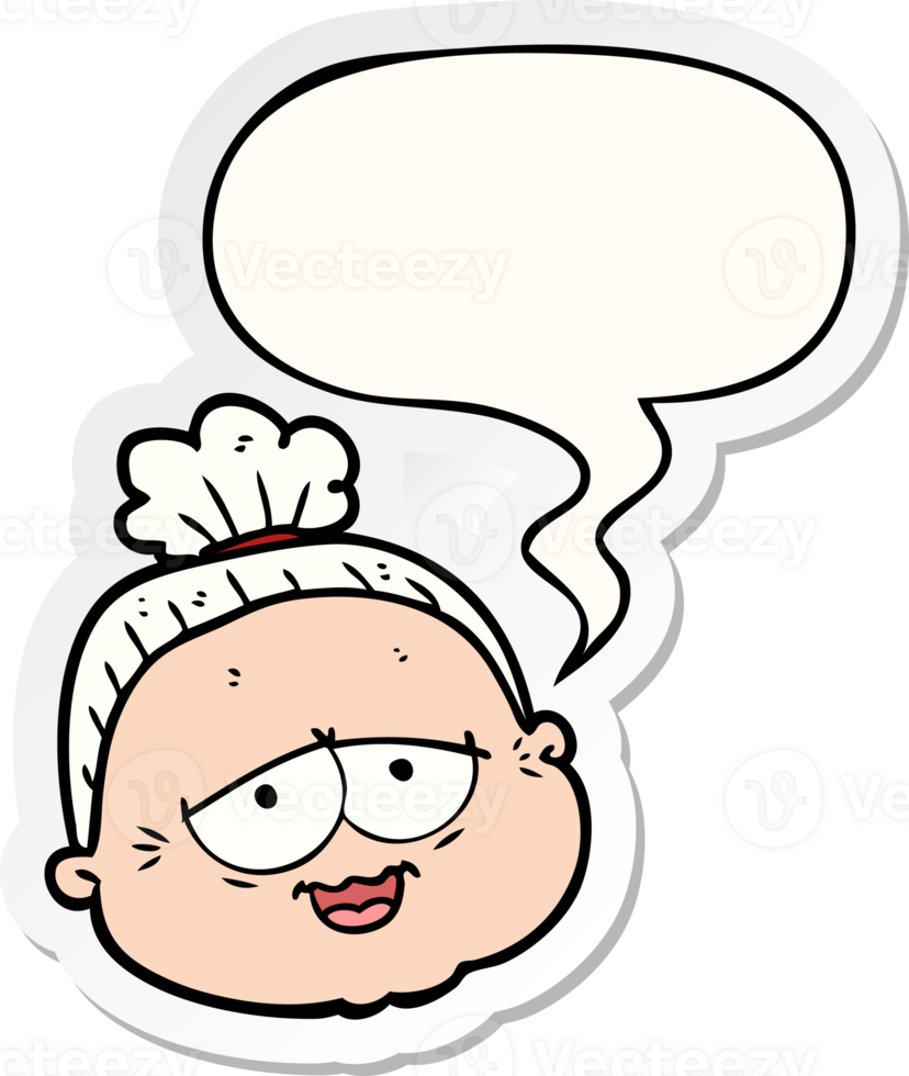 cartoon old lady with speech bubble sticker png