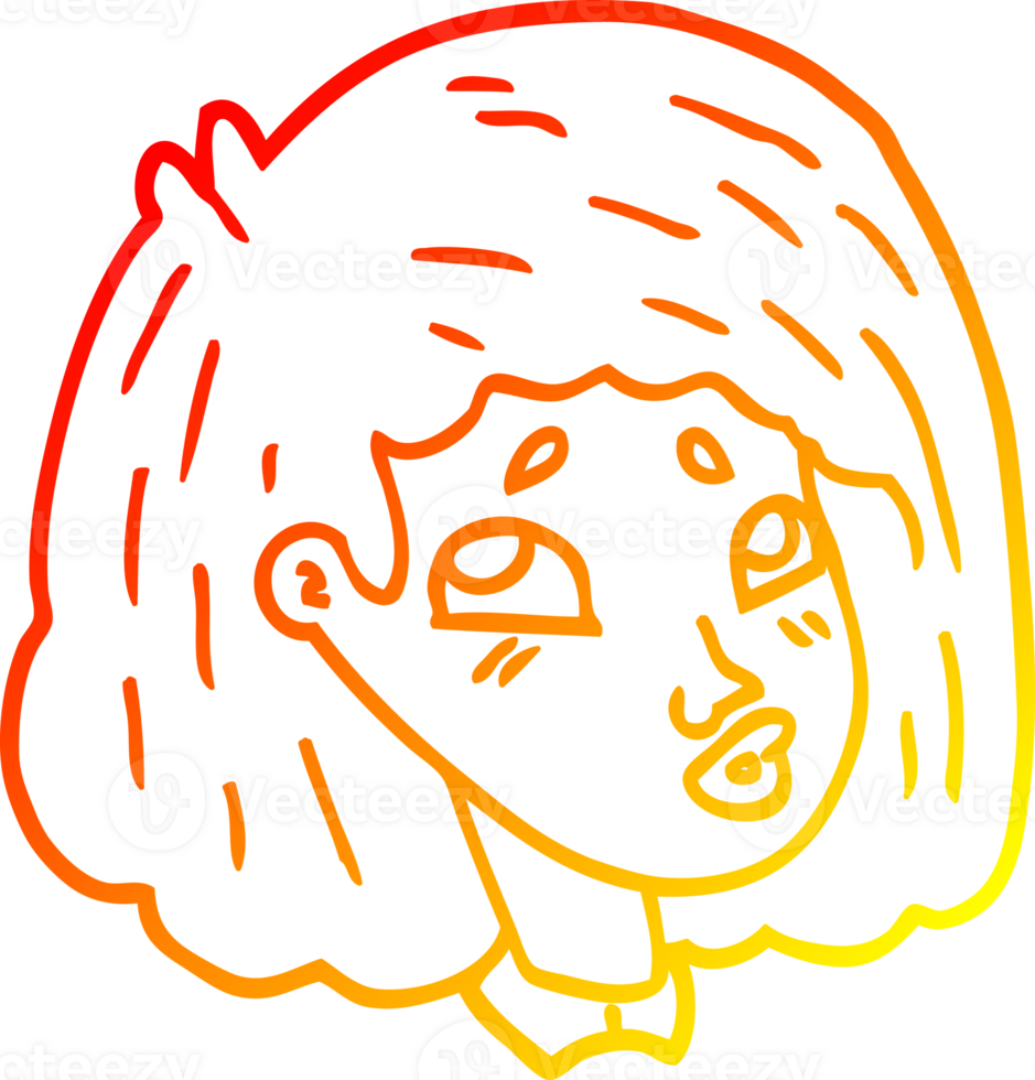 warm gradient line drawing of a cartoon face girl png