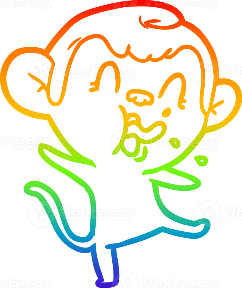 rainbow gradient line drawing of a crazy cartoon monkey png