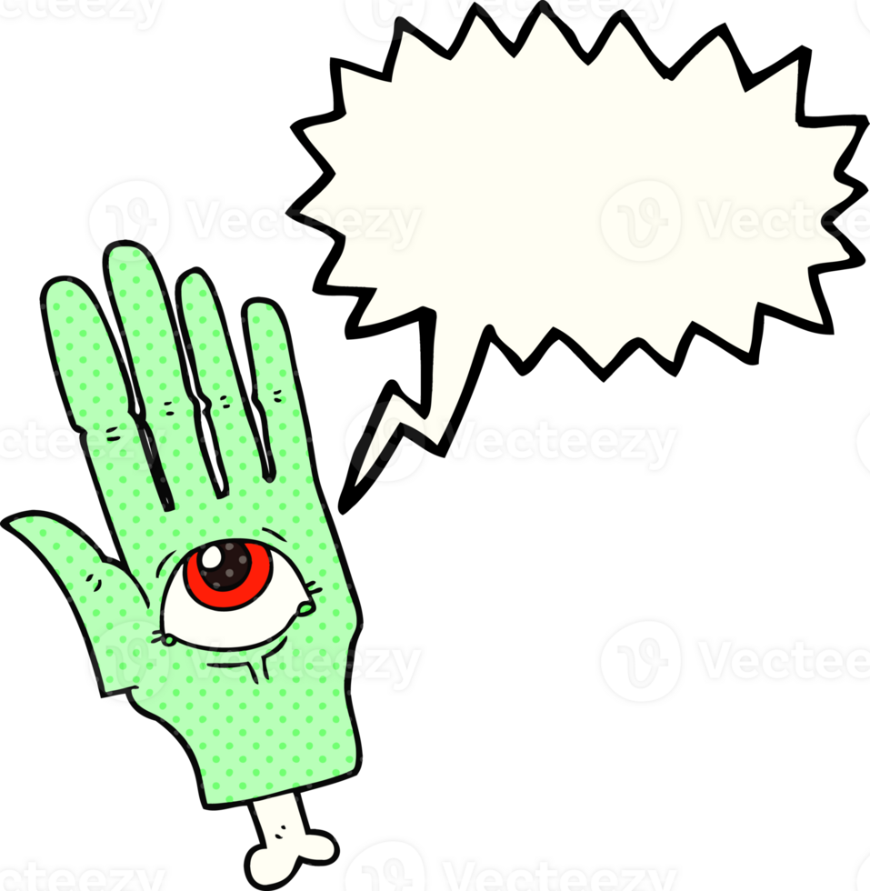 hand drawn comic book speech bubble cartoon spooky eye hand png