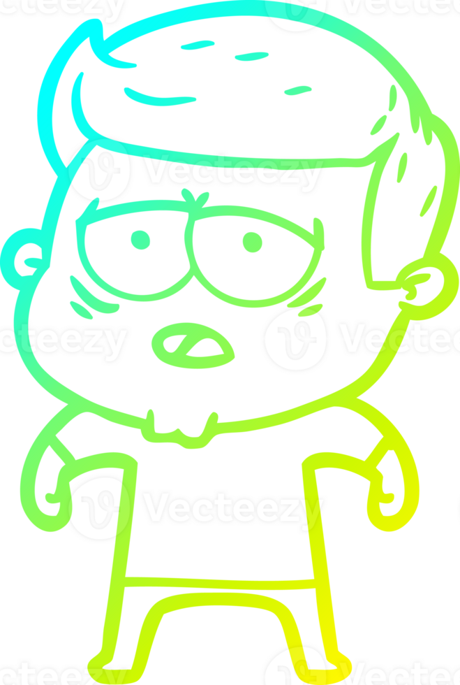 cold gradient line drawing of a cartoon tired man png
