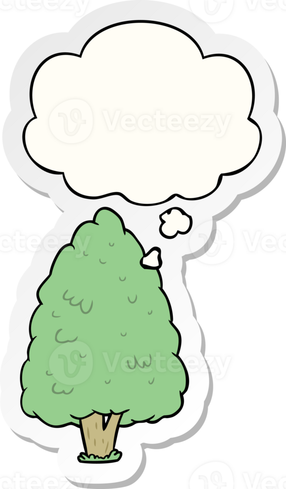 cartoon tall tree with thought bubble as a printed sticker png