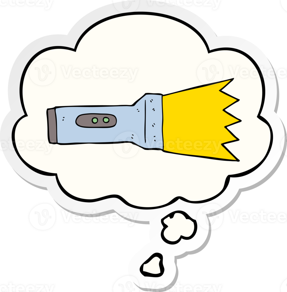cartoon torch with thought bubble as a printed sticker png