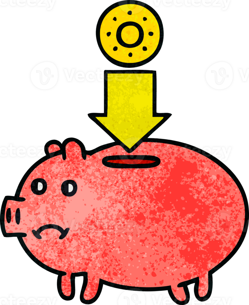 retro grunge texture cartoon of a piggy bank png