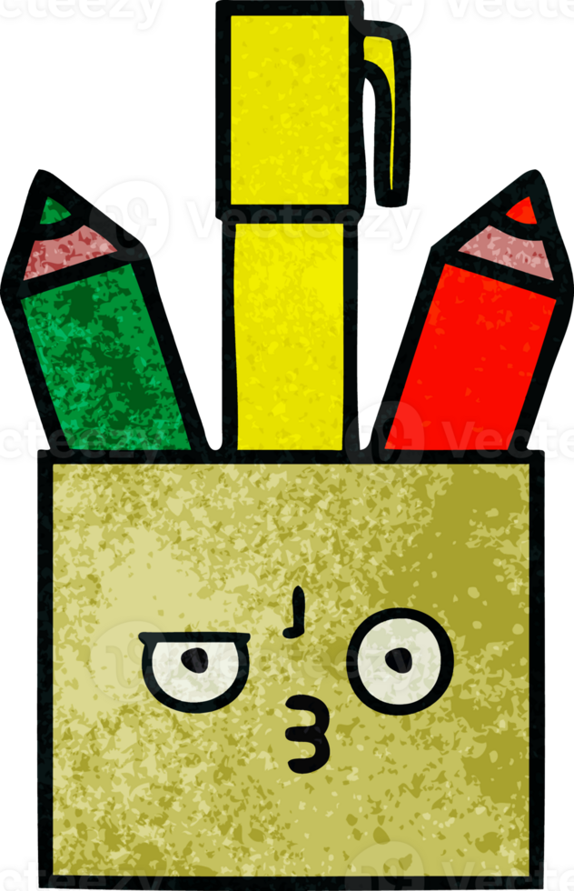 retro grunge texture cartoon of a pencil pot png